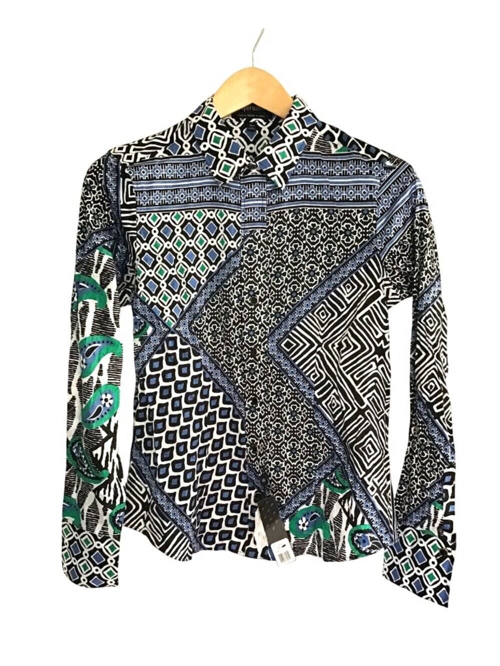PAPERWHITE- Womens Italian Art Deco Multi-Colored Long-Sleeve Shirt size 4 - Fab